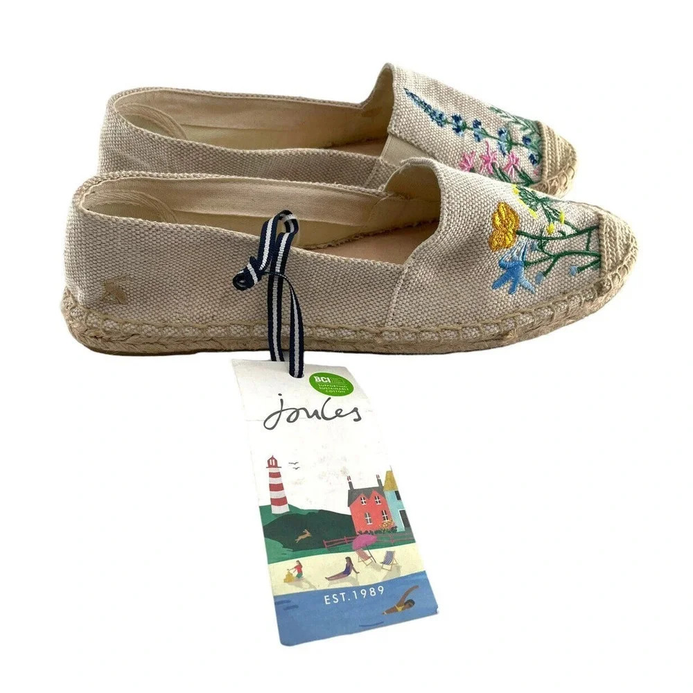 Joules Shelbury Espadrille Shoes Flat Floral Embroidery Size US 6 EU 37